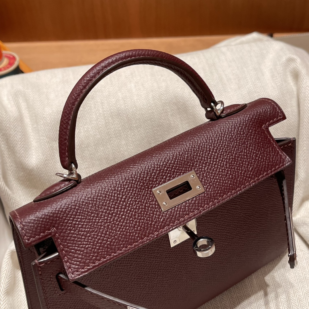 에르메스 미니 켈리백19 브라운 은장 앱송